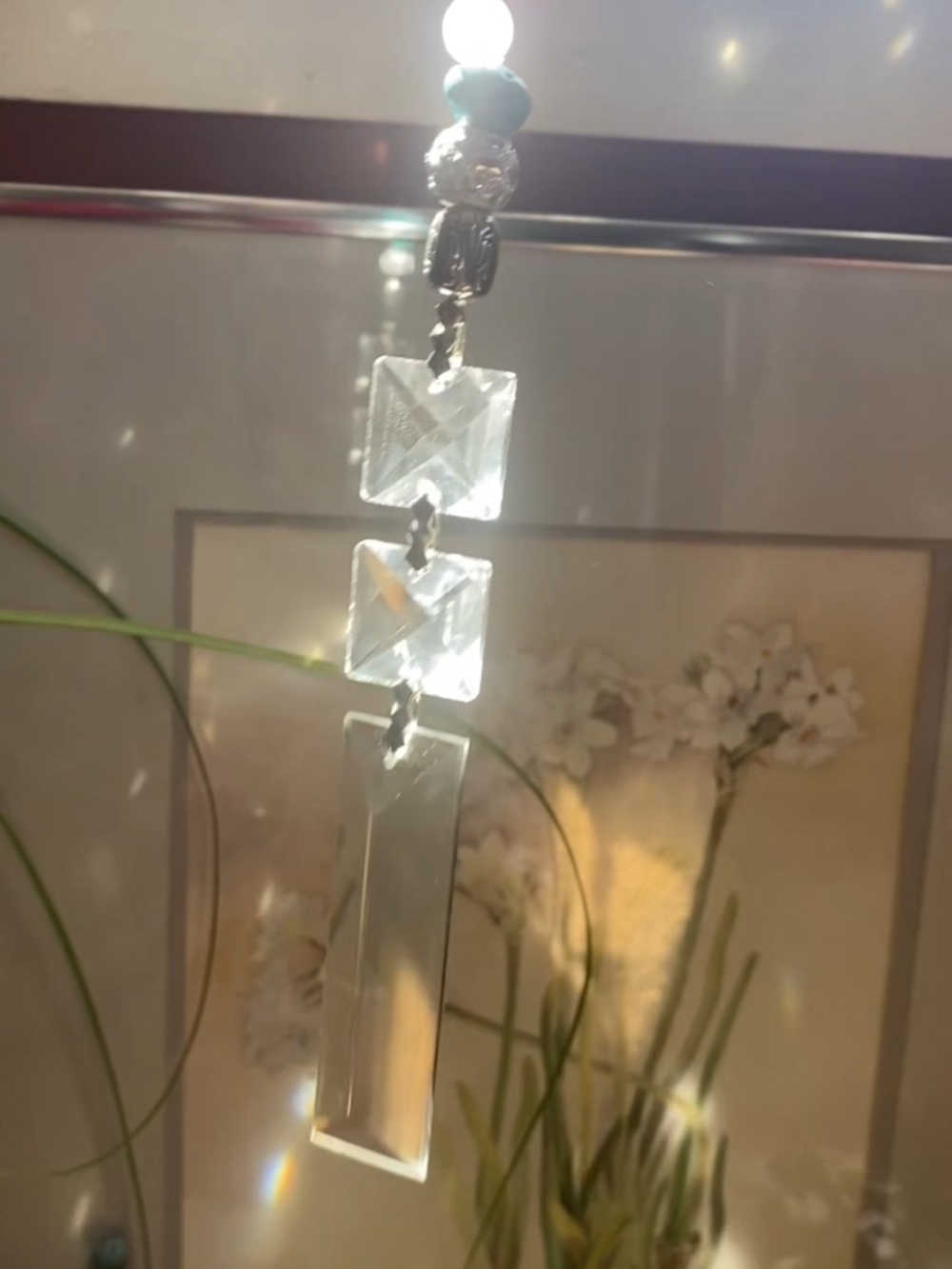 Crystal Suncatcher Handmade with Blue-Green Beads